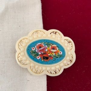 Vintage ivory mosaic pin